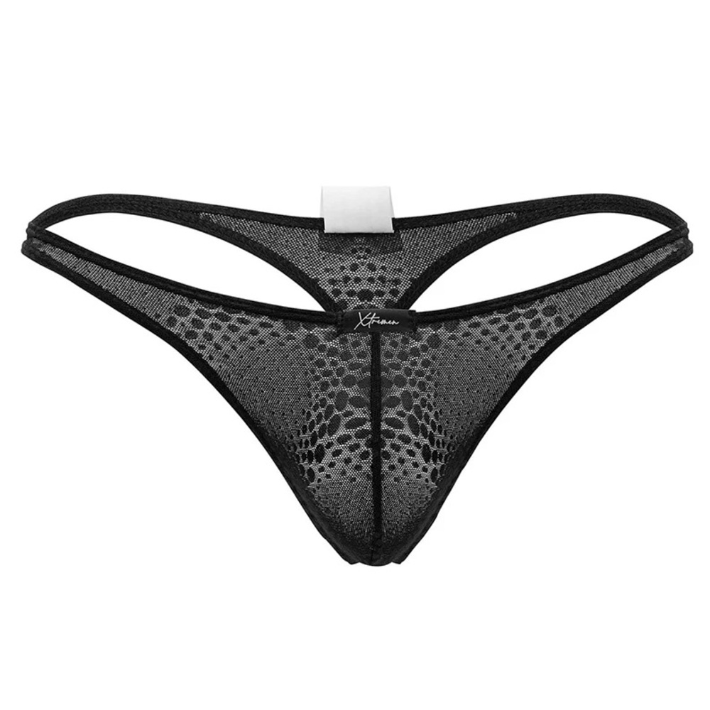 Xtremen thong SMALL lace mesh black dotted sheer animal print tanga 28 NWT new